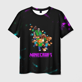 Мужская футболка 3D с принтом Minecraft neon краски , 100% полиэфир | прямой крой, круглый вырез горловины, длина до линии бедер | 