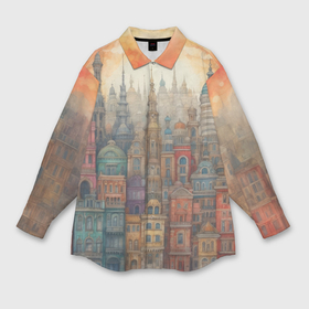Мужская рубашка oversize 3D с принтом Плотная городская застройка в Курске,  |  | 