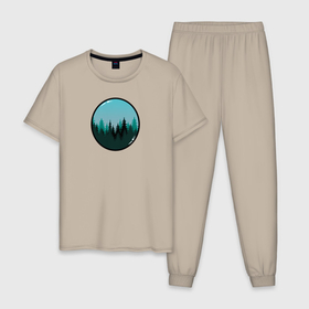 Мужская пижама хлопок с принтом Сосновый лес в пузыре в Екатеринбурге, 100% хлопок | брюки и футболка прямого кроя, без карманов, на брюках мягкая резинка на поясе и по низу штанин
 | Тематика изображения на принте: 