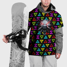 Накидка на куртку 3D с принтом Ведьмак знаки неоновые в Петрозаводске, 100% полиэстер |  | Тематика изображения на принте: 