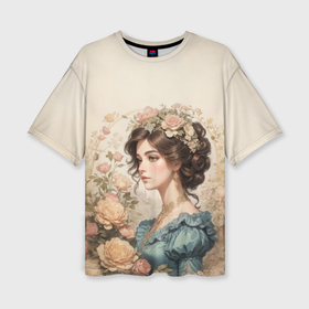 Женская футболка oversize 3D с принтом Девушка с цветами роз в Санкт-Петербурге,  |  | 