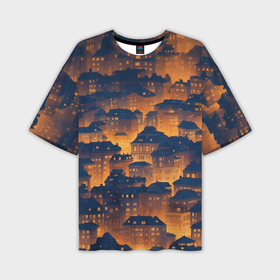 Мужская футболка oversize 3D с принтом Огни ночного города в Белгороде,  |  | 