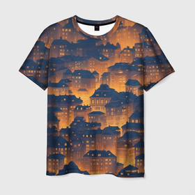 Мужская футболка 3D с принтом Огни ночного города в Екатеринбурге, 100% полиэфир | прямой крой, круглый вырез горловины, длина до линии бедер | 
