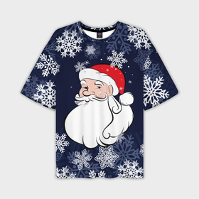 Мужская футболка oversize 3D с принтом Дедушка Мороз и снежинки ,  |  | Тематика изображения на принте: 