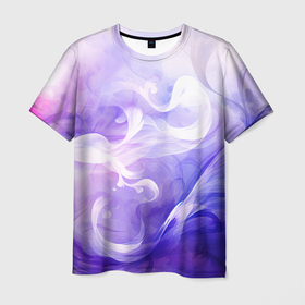 Мужская футболка 3D с принтом Белые узоры на абстрактном фиолетовом фоне в Санкт-Петербурге, 100% полиэфир | прямой крой, круглый вырез горловины, длина до линии бедер | 