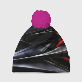 Шапка 3D c помпоном с принтом Black  red abstract в Белгороде, 100% полиэстер | универсальный размер, печать по всей поверхности изделия | Тематика изображения на принте: 