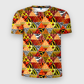 Мужская футболка 3D Slim с принтом Лоскутные треугольники в Кировске, 100% полиэстер с улучшенными характеристиками | приталенный силуэт, круглая горловина, широкие плечи, сужается к линии бедра | 