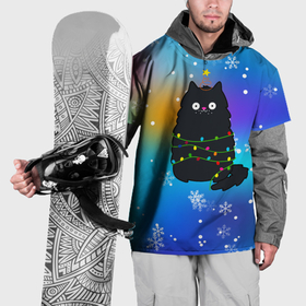 Накидка на куртку 3D с принтом Новогодний котик и снежинки в Курске, 100% полиэстер |  | 