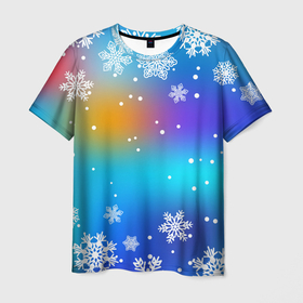 Мужская футболка 3D с принтом Снегопад на Новый год в Курске, 100% полиэфир | прямой крой, круглый вырез горловины, длина до линии бедер | 