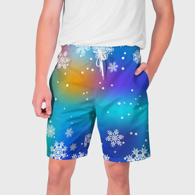 Мужские шорты 3D с принтом Снегопад на Новый год в Курске,  полиэстер 100% | прямой крой, два кармана без застежек по бокам. Мягкая трикотажная резинка на поясе, внутри которой широкие завязки. Длина чуть выше колен | 