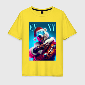 Мужская футболка хлопок Oversize с принтом Cyber new year   bear  ai art в Петрозаводске, 100% хлопок | свободный крой, круглый ворот, “спинка” длиннее передней части | Тематика изображения на принте: 