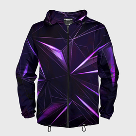 Мужская ветровка 3D с принтом Фиолетовый хрусталь в Екатеринбурге, 100% полиэстер | подол и капюшон оформлены резинкой с фиксаторами, два кармана без застежек по бокам, один потайной карман на груди | 