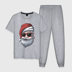 Мужская пижама хлопок с принтом Хипстер Санта , 100% хлопок | брюки и футболка прямого кроя, без карманов, на брюках мягкая резинка на поясе и по низу штанин
 | Тематика изображения на принте: 