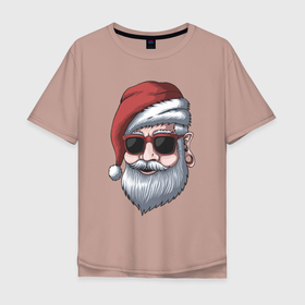 Мужская футболка хлопок Oversize с принтом Хипстер Санта в Екатеринбурге, 100% хлопок | свободный крой, круглый ворот, “спинка” длиннее передней части | 