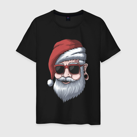 Мужская футболка хлопок с принтом Хипстер Санта в Санкт-Петербурге, 100% хлопок | прямой крой, круглый вырез горловины, длина до линии бедер, слегка спущенное плечо. | 