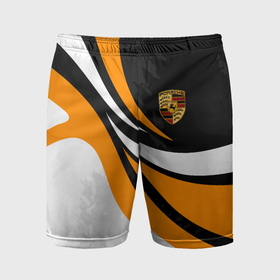 Мужские шорты спортивные с принтом Porsche   Оранжевая абстракция в Тюмени,  |  | 