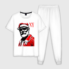 Мужская пижама хлопок с принтом Cool Santa   portrait , 100% хлопок | брюки и футболка прямого кроя, без карманов, на брюках мягкая резинка на поясе и по низу штанин
 | Тематика изображения на принте: 