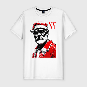 Мужская футболка хлопок Slim с принтом Cool Santa   portrait , 92% хлопок, 8% лайкра | приталенный силуэт, круглый вырез ворота, длина до линии бедра, короткий рукав | Тематика изображения на принте: 