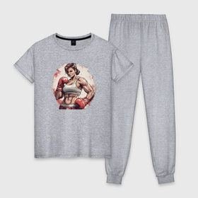 Женская пижама хлопок с принтом Красота в движении в Петрозаводске, 100% хлопок | брюки и футболка прямого кроя, без карманов, на брюках мягкая резинка на поясе и по низу штанин | 