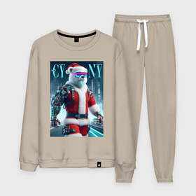 Мужской костюм хлопок с принтом Cyber new year   cyberpunk ai art в городе Новоалтайск, 100% хлопок | на свитшоте круглая горловина, мягкая резинка по низу. Брюки заужены к низу, на них два вида карманов: два “обычных” по бокам и два объемных, с клапанами, расположенные ниже линии бедра. Брюки с мягкой трикотажной резинкой на поясе и по низу штанин. В поясе для дополнительного комфорта — широкие завязки | Тематика изображения на принте: 