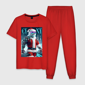 Мужская пижама хлопок с принтом Cyber new year   cyberpunk ai art в Белгороде, 100% хлопок | брюки и футболка прямого кроя, без карманов, на брюках мягкая резинка на поясе и по низу штанин
 | 