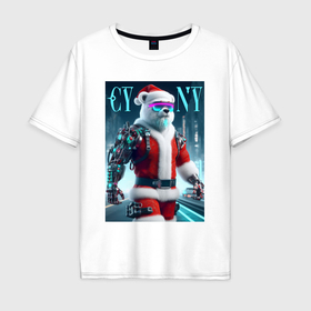 Мужская футболка хлопок Oversize с принтом Cyber new year   cyberpunk ai art в Белгороде, 100% хлопок | свободный крой, круглый ворот, “спинка” длиннее передней части | 
