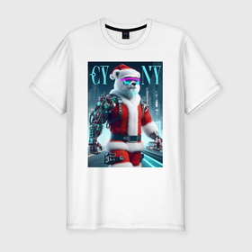 Мужская футболка хлопок Slim с принтом Cyber new year   cyberpunk ai art , 92% хлопок, 8% лайкра | приталенный силуэт, круглый вырез ворота, длина до линии бедра, короткий рукав | 