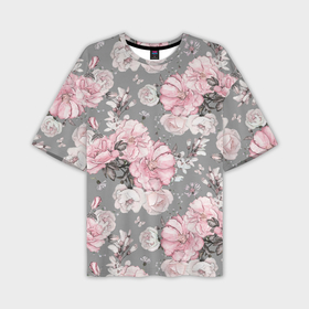 Мужская футболка oversize 3D с принтом Розы розовые на сером в Курске,  |  | 