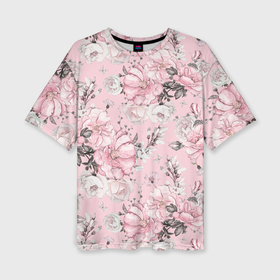 Женская футболка oversize 3D с принтом Розы белые и розовые ,  |  | 