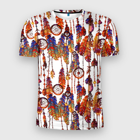 Мужская футболка 3D Slim с принтом Ловцы снов этническое искусство в Курске, 100% полиэстер с улучшенными характеристиками | приталенный силуэт, круглая горловина, широкие плечи, сужается к линии бедра | 