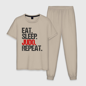 Мужская пижама хлопок с принтом Eat sleep judo repeat в Кировске, 100% хлопок | брюки и футболка прямого кроя, без карманов, на брюках мягкая резинка на поясе и по низу штанин
 | Тематика изображения на принте: 