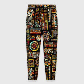 Мужские брюки 3D с принтом Африканский этнический орнамент в Тюмени, 100% полиэстер | манжеты по низу, эластичный пояс регулируется шнурком, по бокам два кармана без застежек, внутренняя часть кармана из мелкой сетки | 
