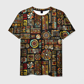 Мужская футболка 3D с принтом Африканский этнический орнамент в Курске, 100% полиэфир | прямой крой, круглый вырез горловины, длина до линии бедер | 