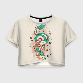 Женская футболка Crop-top 3D с принтом Дракон Хаку в Новосибирске, 100% полиэстер | круглая горловина, длина футболки до линии талии, рукава с отворотами | 