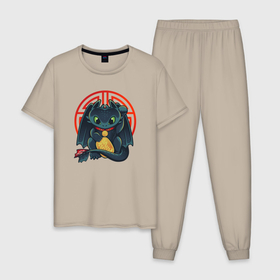 Мужская пижама хлопок с принтом Милый черный дракон Беззубик , 100% хлопок | брюки и футболка прямого кроя, без карманов, на брюках мягкая резинка на поясе и по низу штанин
 | 