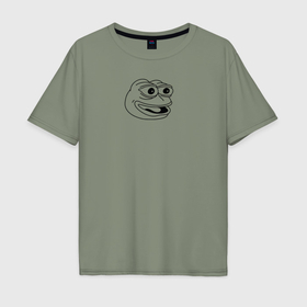 Мужская футболка хлопок Oversize с принтом Веселый лягушонок мем в Новосибирске, 100% хлопок | свободный крой, круглый ворот, “спинка” длиннее передней части | 