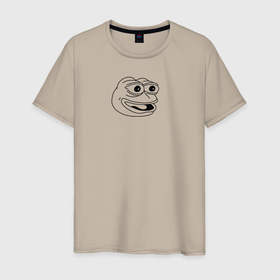 Мужская футболка хлопок с принтом Веселый лягушонок мем в Новосибирске, 100% хлопок | прямой крой, круглый вырез горловины, длина до линии бедер, слегка спущенное плечо. | 