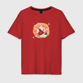 Мужская футболка хлопок Oversize с принтом Милый суши дракон в Тюмени, 100% хлопок | свободный крой, круглый ворот, “спинка” длиннее передней части | 