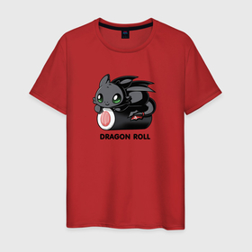 Мужская футболка хлопок с принтом Night fury dragon roll в Белгороде, 100% хлопок | прямой крой, круглый вырез горловины, длина до линии бедер, слегка спущенное плечо. | Тематика изображения на принте: 