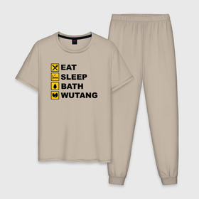 Мужская пижама хлопок с принтом Еда сон ванна Wu tang в Новосибирске, 100% хлопок | брюки и футболка прямого кроя, без карманов, на брюках мягкая резинка на поясе и по низу штанин
 | Тематика изображения на принте: 