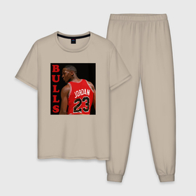 Мужская пижама хлопок с принтом Bulls Jordan в Курске, 100% хлопок | брюки и футболка прямого кроя, без карманов, на брюках мягкая резинка на поясе и по низу штанин
 | Тематика изображения на принте: 