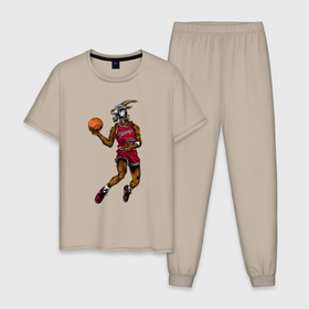 Мужская пижама хлопок с принтом Goat Jordan в Курске, 100% хлопок | брюки и футболка прямого кроя, без карманов, на брюках мягкая резинка на поясе и по низу штанин
 | 