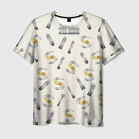 Мужская футболка 3D с принтом Стальная броня   буквеный паттерн , 100% полиэфир | прямой крой, круглый вырез горловины, длина до линии бедер | Тематика изображения на принте: 