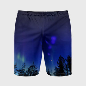 Мужские шорты спортивные с принтом Полярный ночной лес ,  |  | 