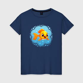 Женская футболка хлопок с принтом Сказочная золотая рыбка исполняющая желания в Петрозаводске, 100% хлопок | прямой крой, круглый вырез горловины, длина до линии бедер, слегка спущенное плечо | 