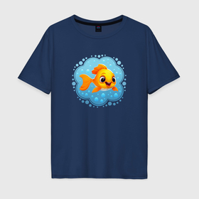 Мужская футболка хлопок Oversize с принтом Сказочная золотая рыбка исполняющая желания , 100% хлопок | свободный крой, круглый ворот, “спинка” длиннее передней части | 