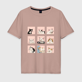 Мужская футболка хлопок Oversize с принтом Мемные коты в Курске, 100% хлопок | свободный крой, круглый ворот, “спинка” длиннее передней части | 