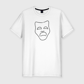 Мужская футболка хлопок Slim с принтом Театральная маска Грусти в Санкт-Петербурге, 92% хлопок, 8% лайкра | приталенный силуэт, круглый вырез ворота, длина до линии бедра, короткий рукав | 