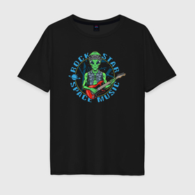Мужская футболка хлопок Oversize с принтом Rock star space music inscription , 100% хлопок | свободный крой, круглый ворот, “спинка” длиннее передней части | Тематика изображения на принте: 