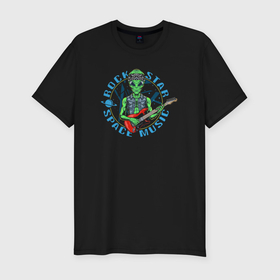 Мужская футболка хлопок Slim с принтом Rock star space music inscription в Санкт-Петербурге, 92% хлопок, 8% лайкра | приталенный силуэт, круглый вырез ворота, длина до линии бедра, короткий рукав | 